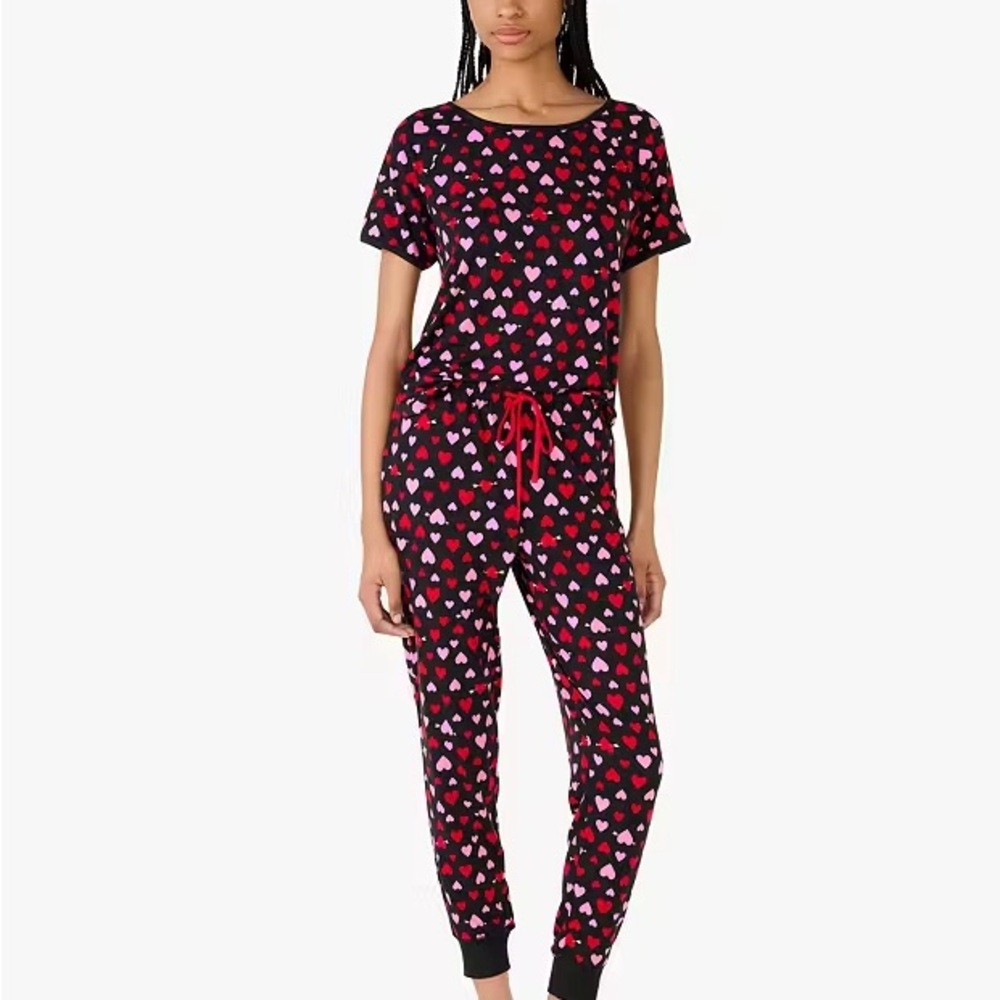 Kate Spade Heart Print Pajama Set - Black and Pink